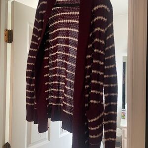 Staccato Burgundy and White Striped Cardigan